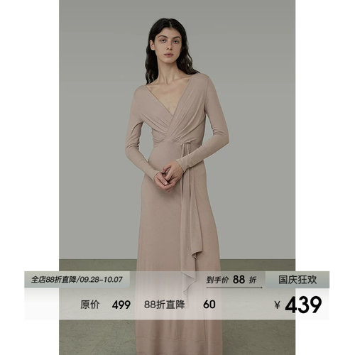 UNSPOKEN运V领长袖修身连衣裙