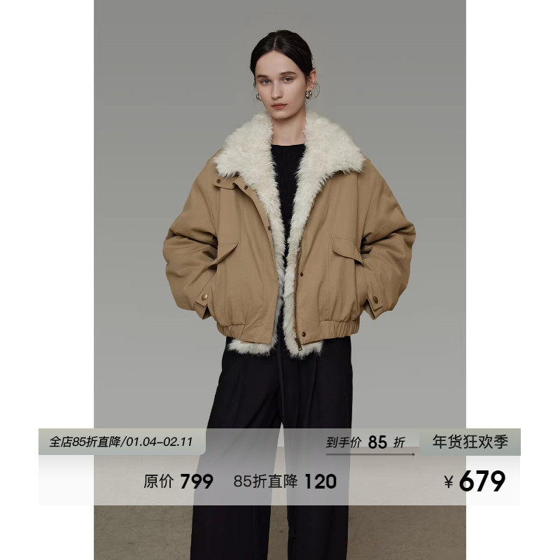 UNSPOKEN复古工装毛毛拼接短款棉服女冬季2025新款高级感厚款外套,女装/女士精品,棉衣/棉服,淘宝优惠券,粉丝福利购,淘宝优惠卷