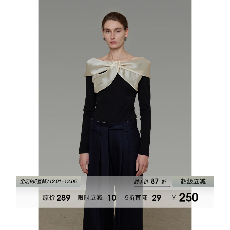 UNSPOKEN设计感拼接一字领针织衫