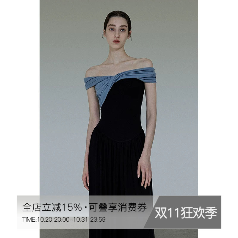 UNSPOKEN针织连衣裙两穿小众设计裙子撞色法式高级感收腰显瘦长裙