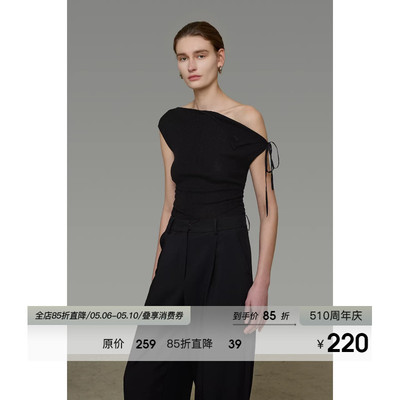 UNSPOKEN斜肩设计感修身针织上衣