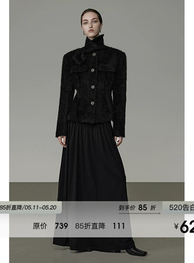 UNSPOKEN复古收腰显瘦高级法式气质设计感小众立领黑色秋冬外套女