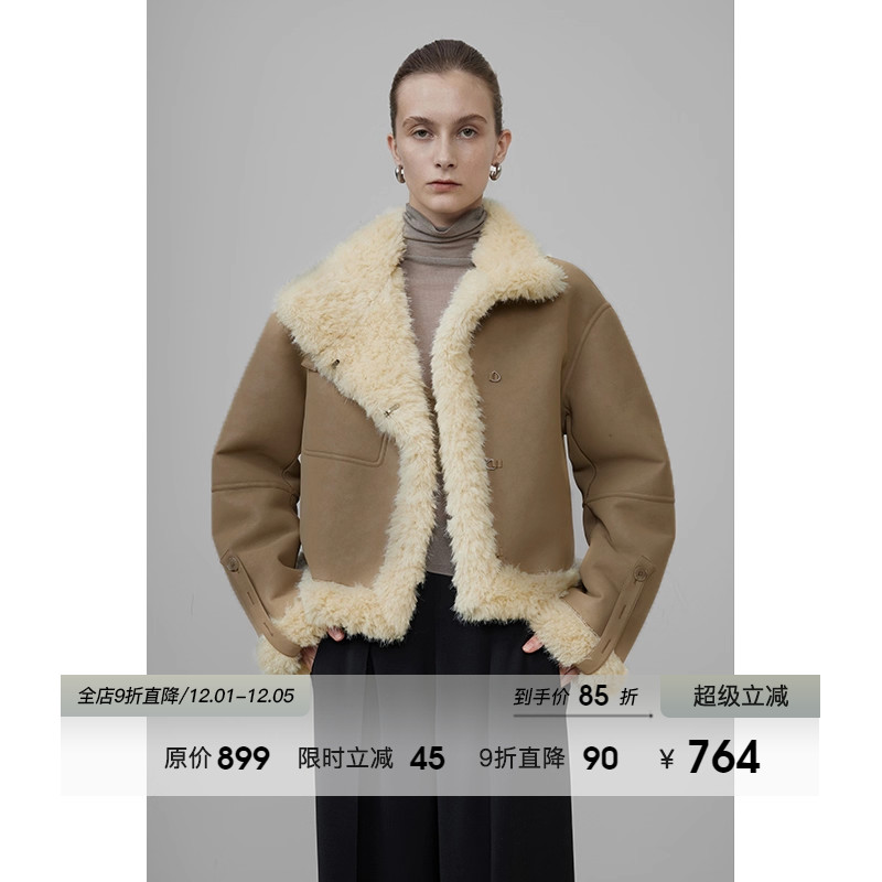 UNSPOKEN廓形皮毛一体外套