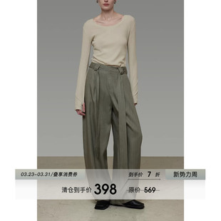 宽松垂坠感休闲裤 2026新款 子 女宽腰带春季 UNSPOKEN条纹系带阔腿裤