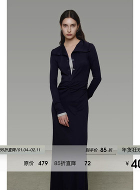 UNSPOKEN撞色假两件针织连衣裙女春原创设计感修身显瘦半开襟长裙