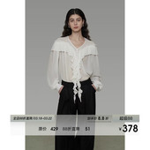 新款 女2026春季 宽松设计感小众上衣 微透V领飘带衬衫 UNSPOKEN法式