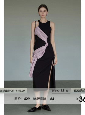 UNSPOKEN黑色法式连衣裙女高级感裙子小众设计感吊带裙气质礼服裙