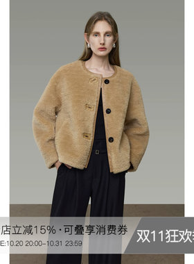 UNSPOKEN圆领仿皮草女短款简约气质百搭高级感显瘦外套冬2026新款