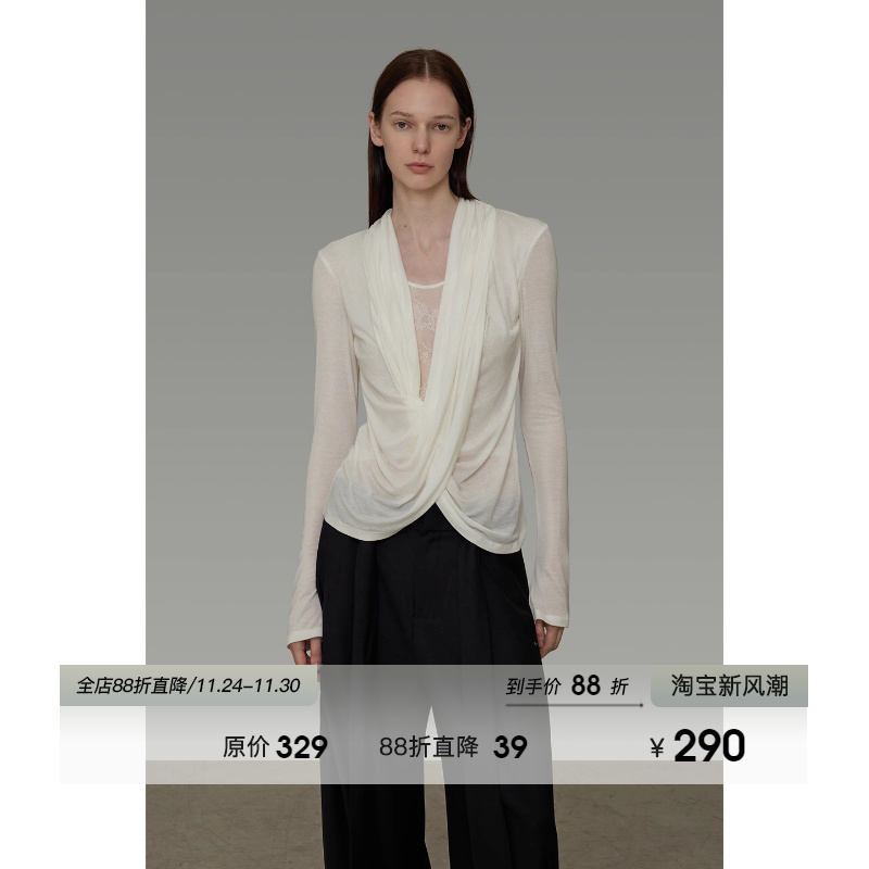 UNSPOKEN拼接交叉领口针织衫