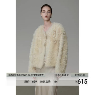 UNSPOKEN高级感保暖仿皮草法式 新短外套女 设计感小众皮毛一体冬季