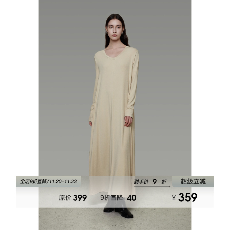 UNSPOKEN宽松直筒长袖连衣裙女秋冬2025新款慵懒感显瘦垂坠感长裙