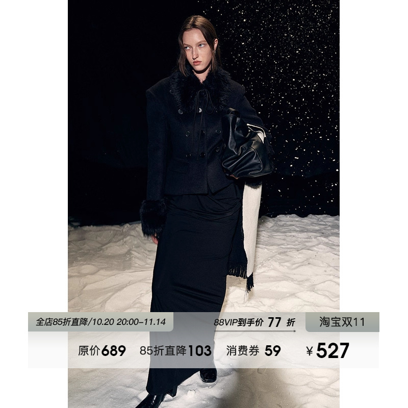 UNSPOKEN法式复古可拆卸毛领外套