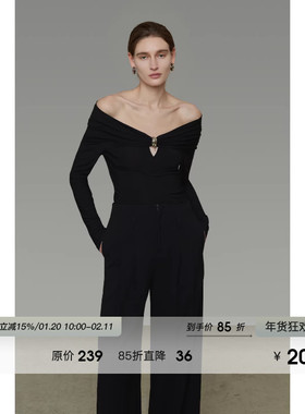 UNSPOKEN大V领修身针织衫金属装饰气质打底上衣2026春装新款