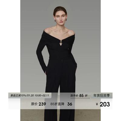 大V领金属环修身通勤针织衫