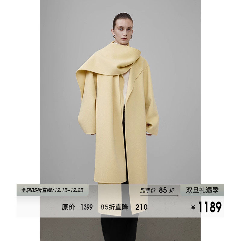 UNSPOKEN造型围巾双面呢大衣