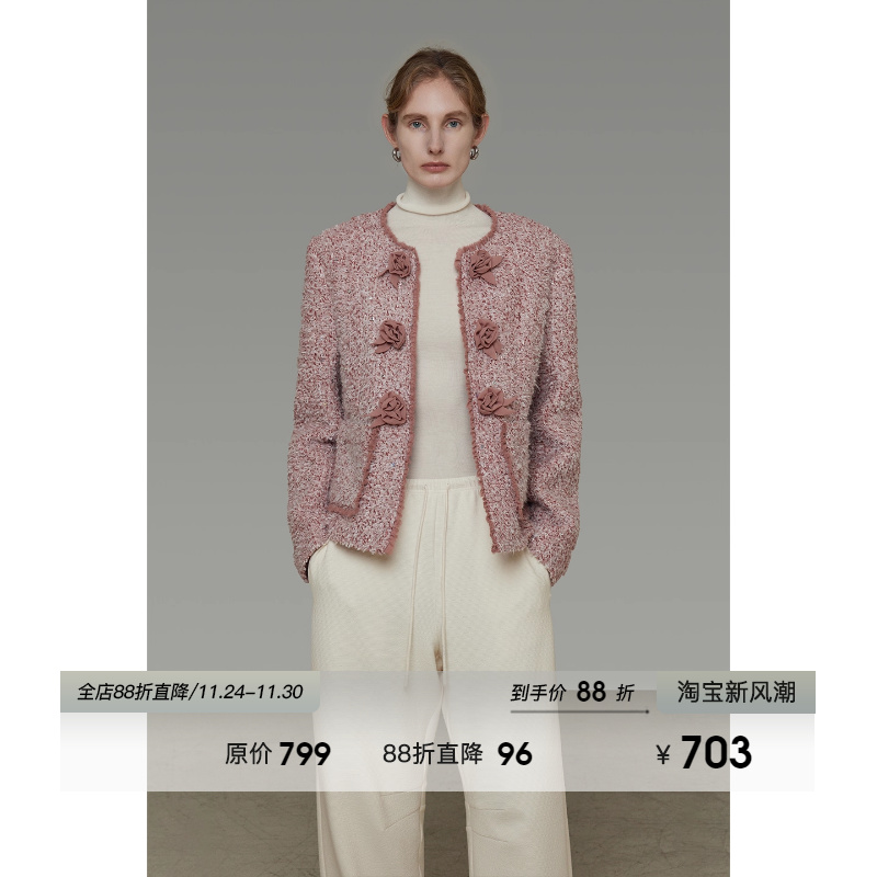 UNSPOKEN复古立体花单面呢外套