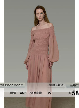 UNSPOKEN法式一字肩连衣裙独特打揽气质高级感修身小众设计感长裙