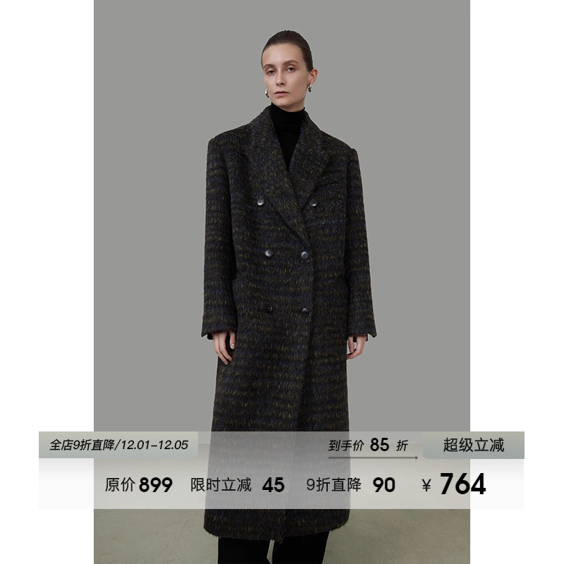 UNSPOKEN杂色双排扣毛呢大衣