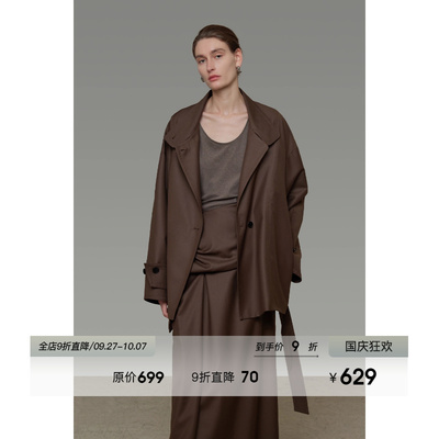UNSPOKEN宽松廓形短款风衣女秋季2025新款百搭显瘦复古高级感外套
