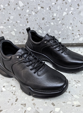 真皮男鞋2025秋季新款男士轻奢牛皮运动皮鞋黑色系带百搭休闲鞋潮