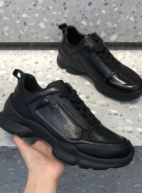 男士黑色运动鞋真皮牛皮休闲鞋舒适品质男鞋百搭防滑轻便跑步鞋男