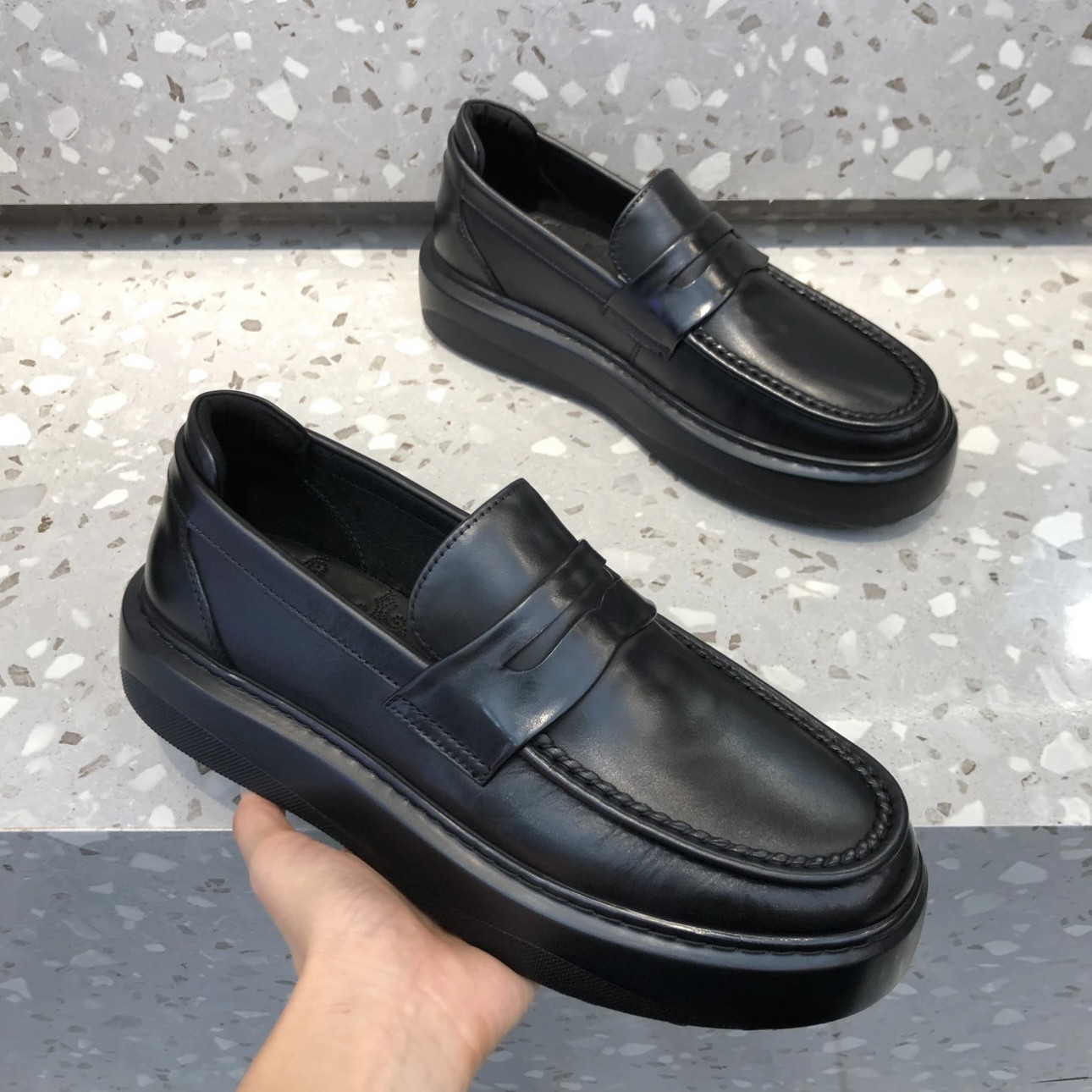 爱得宝真皮男鞋懒人休闲皮鞋套脚男士软底软面商务高端厚底乐福鞋