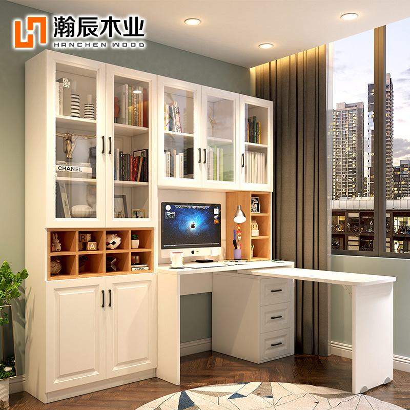 转角书柜书桌一体台式电脑桌组合家用卧室书房学习写字台置物书架