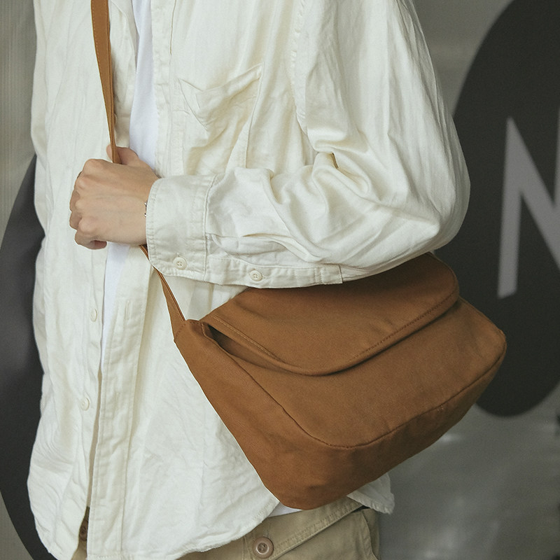 sobag橙色日系简约通勤斜挎帆布包男中性复古单肩街头潮酷邮差包