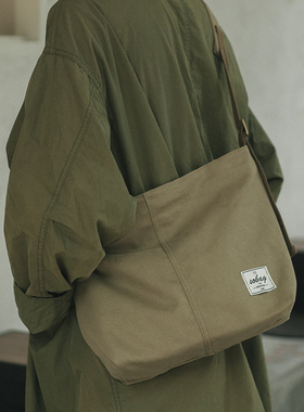 sobag日系中性卡其色斜挎帆布包包男小众设计文艺轻便通勤单肩包