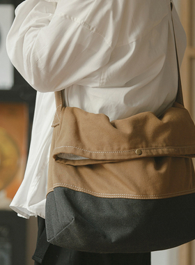 sobag日系休闲百搭单肩帆布邮差包男中性潮牌斜挎大包潮酷工装包