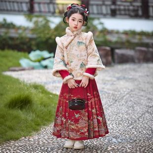女童拜年服冬装新中式汉服2025新款儿童国风马面裙古装加厚过年服