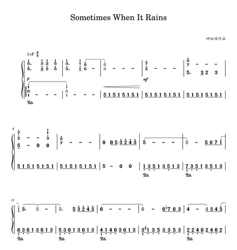Sometimes when It Rains钢琴独奏谱-高清电子谱-五线谱版+简谱版