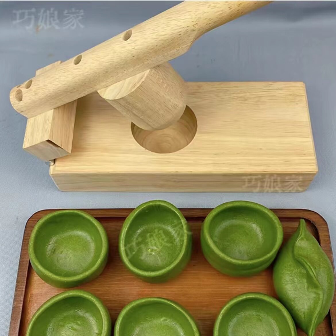 清明果模具木质双面夹艾饺压皮器图片
