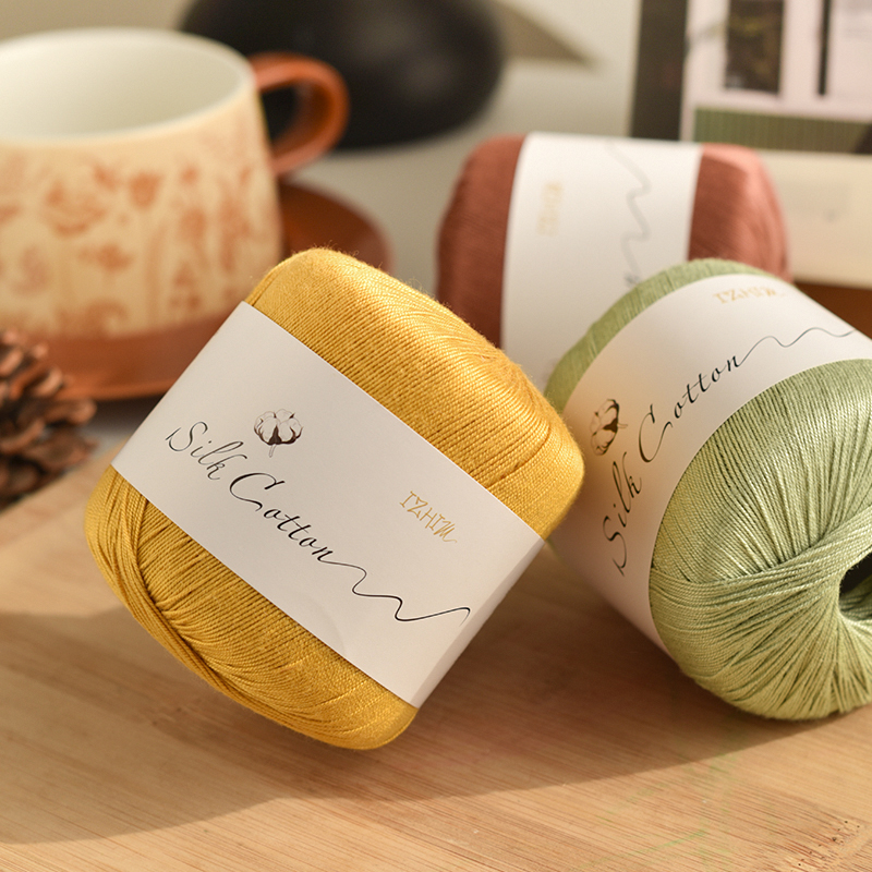 桑蚕蕾丝天丝短袖亚麻纯棉编织手工diy毛线帽子钩针丝线披肩毛衣