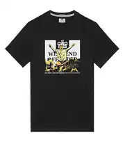Weekend Offender Co-Branded Black T-Shirt Recreates the Scene from the Movie "Football Hooligans" Leo (Color Black and White)