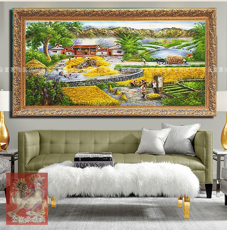 纯手绘稻田五谷丰收图田园风景油画客厅办公室别墅家居9年老店