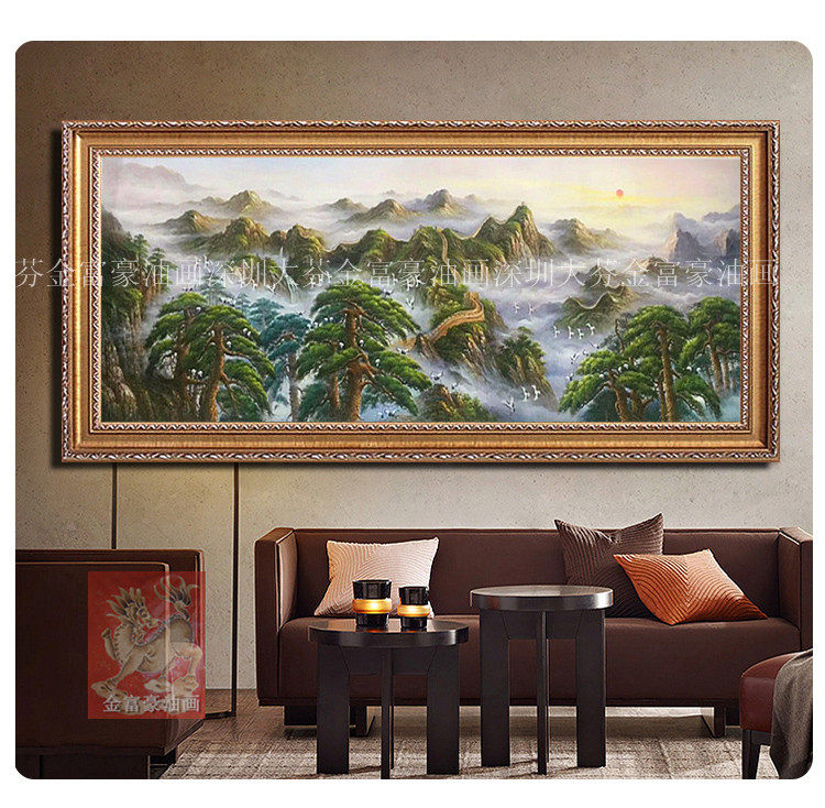 手绘红日东升长城风景油画沙发油画布家居客厅酒店迎客堂装饰挂画
