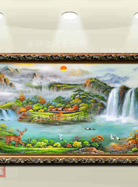 纯手绘红日东升风景聚宝盆油画