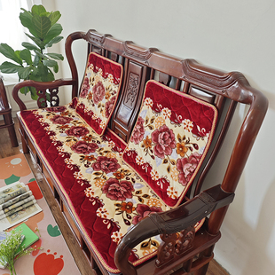 中式红木沙发垫毛绒老式实木质椅垫座垫防滑三人沙发垫加厚秋冬季