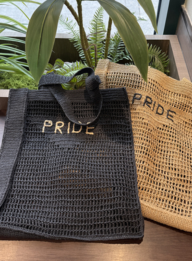 夏天度假编织托特包镂空网眼单肩包小众百搭草编包字母慵懒大容量