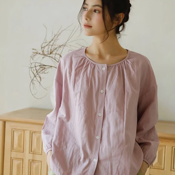 春秋季双层棉纱睡衣纯棉全棉日系韩版宽松家居服女士温柔色开衫新