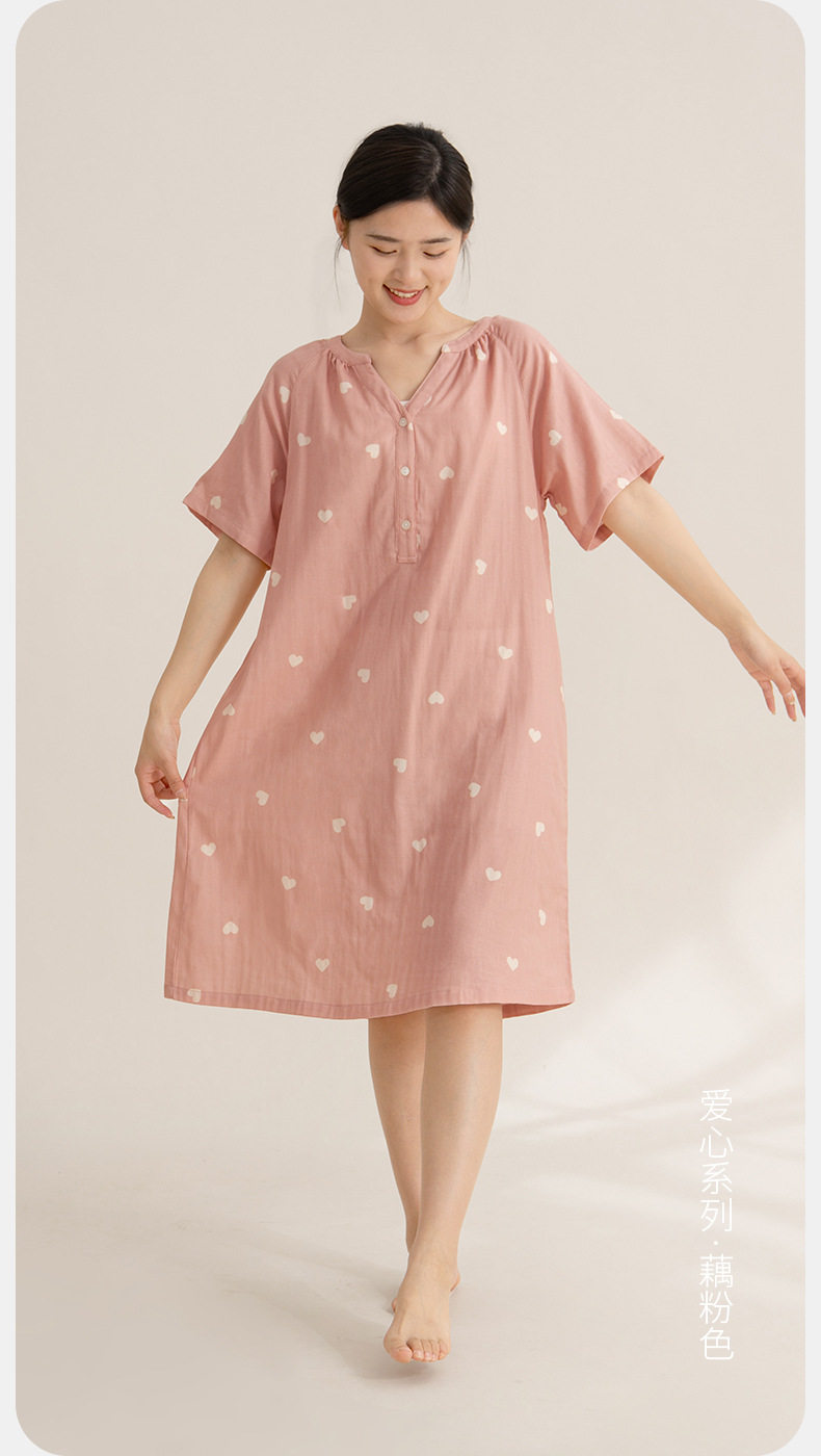 夏季女士纯棉纱布睡裙短袖全棉韩版薄款睡衣家居服宽松柔软品质新