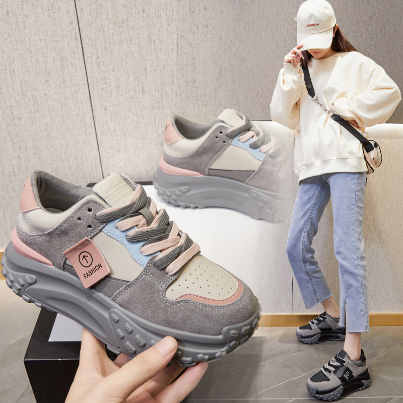 小码女鞋313233真皮厚底松糕老爹鞋运动休闲小白鞋2025春秋季新款