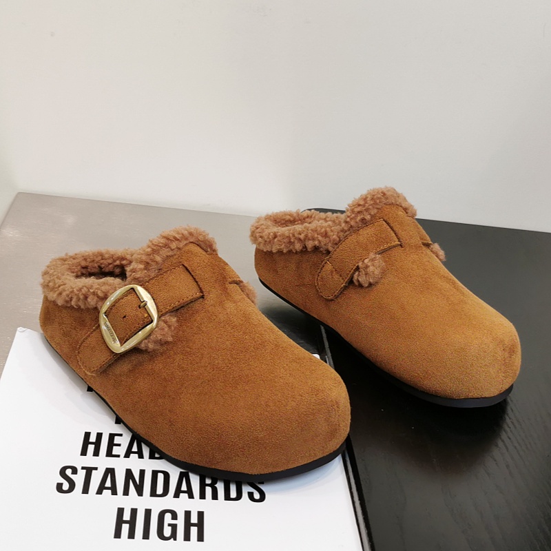 勃肯包头半拖鞋秋冬加绒毛毛棉拖