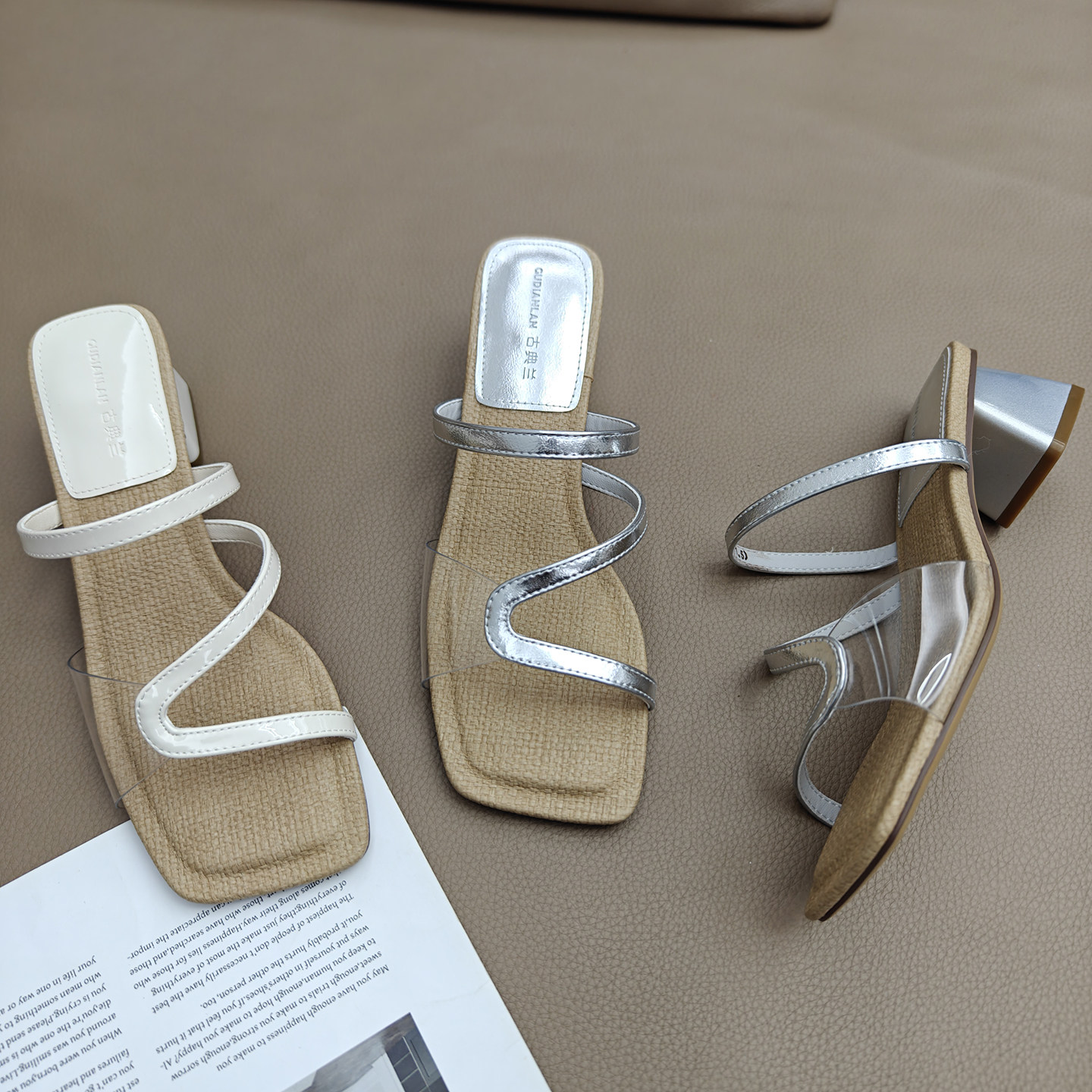 法式复古百搭中跟外穿一字拖女2026夏新款洋气粗跟方头透明凉拖鞋