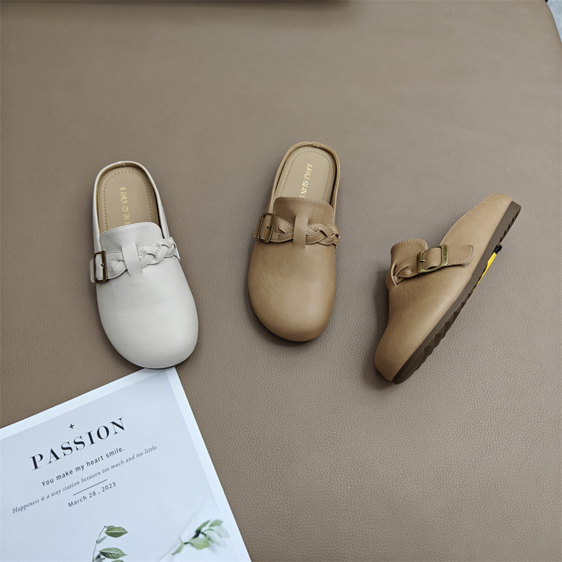 平底包头半拖鞋女2025新款外穿一脚蹬软底单鞋时尚百搭懒人勃肯鞋