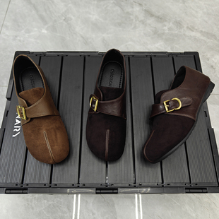 法式复古咖色玛丽珍女鞋2025新款时尚百搭舒适平底魔术贴圆头单鞋