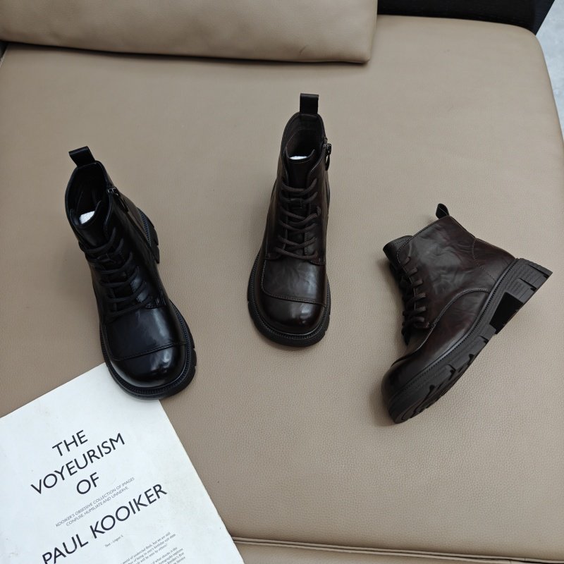 港风厚底马丁靴女2025年冬季系带复古裸靴显脚小短靴小个子休闲靴