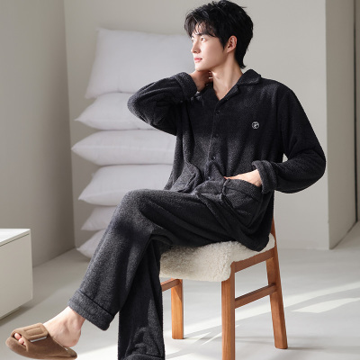 秋冬男士加绒保暖家居服套装