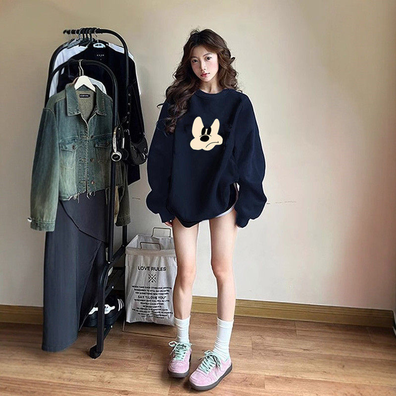 vintage卡通米奇圆领秋冬卫衣女